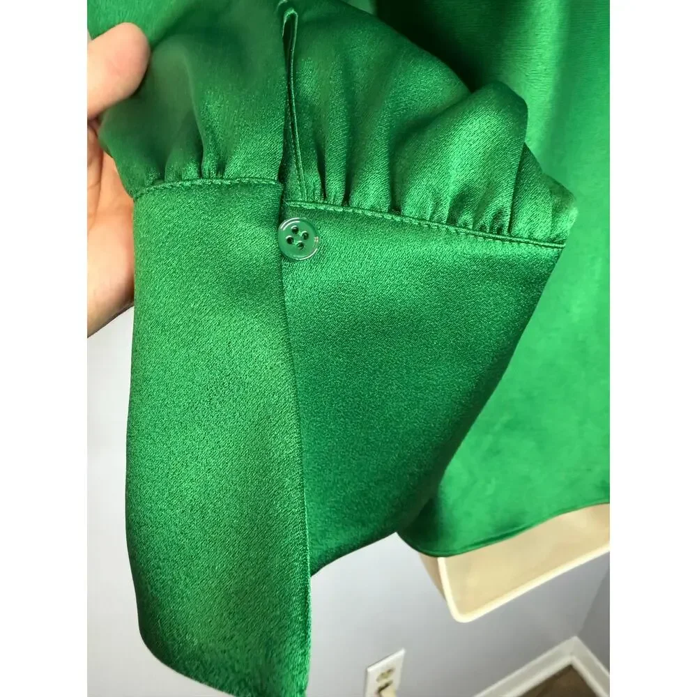 The Fold Ocana Satin Long Sleeve Blouse Deep Emerald Women's 14 New Elegant - Picture 12 of 13